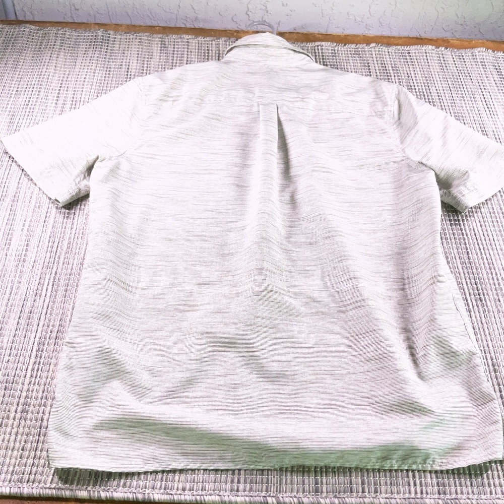 Chaps Mens Large Short Sleeve Button Down Shirt Heather Gray Green Striped Mesh - Picture 8 of 13